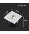 3W kvadratisk LED innfellingsspot til trapper - 4000K, 270lm, hull: 62mm, mål: 80x80mm