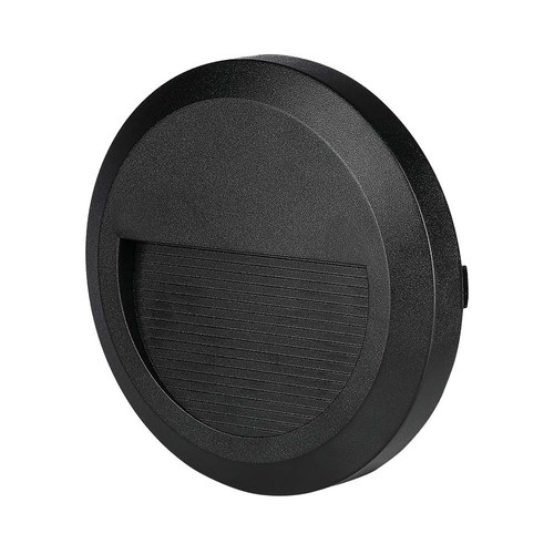 2W LED vegglampe til trapper - Rund, sort, 3000K, 80lm, Ø15cm, inne / ute