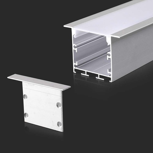 2m hvit aluminiumsprofil for innfelling - 2000x50x35mm, inkl. deksel