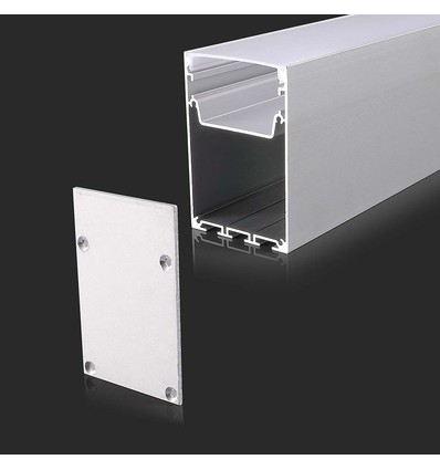 2m Alu profil for LED strips, hvit - 50x75mm, melkehvit deksel, overflatemontering