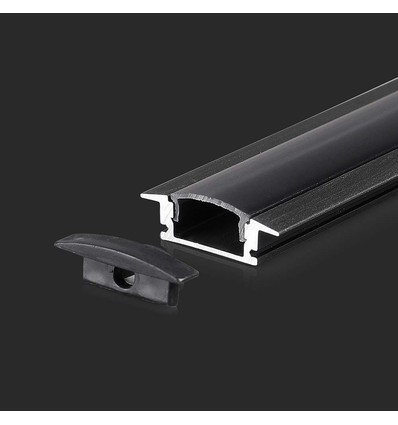 2m aluminiumsprofil for innfelling - Inkl. sort deksel, 24,7 x 7 mm, IP20