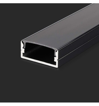 2m sort aluprofil monteringssett - 23,5x10mm, inkl. sort deksel