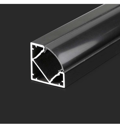 2m hjørne aluminiumsprofil til LED-strips - Sort, inkl. sort deksel, 19x19mm