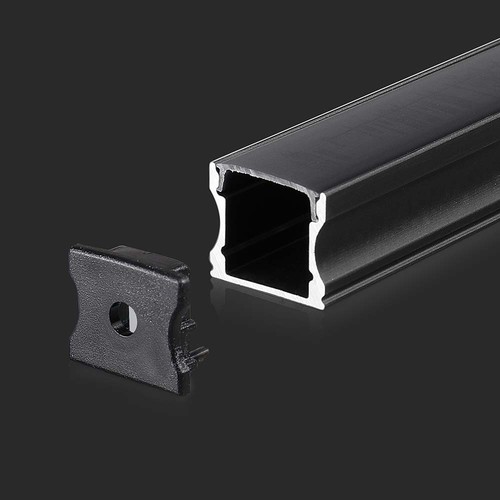 2m Sort Alu-profil til LED Strips - Inkl. Sort Deksel og Endestykker
