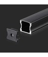 2m Sort Alu-profil til LED Strips - Inkl. Sort Deksel og Endestykker