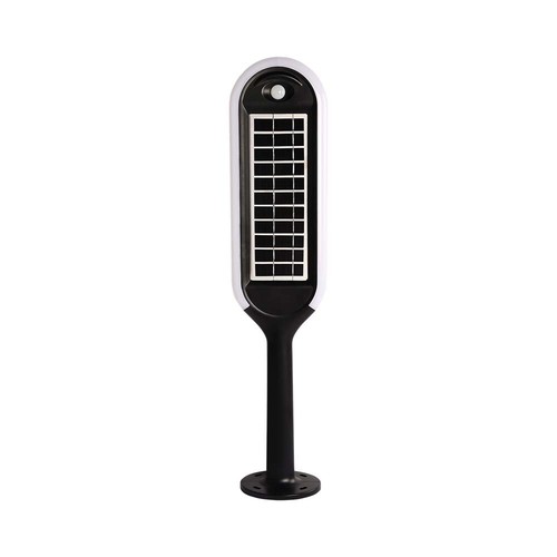 5W LED hagelampe med solcelle og sensor - IP65, 70cm høyde, spyd/fot, 4000K, sort/hvit, 360 grader lysutbytte