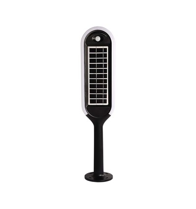5W LED hagelampe med solcelle og sensor - IP65, 70cm høyde, spyd/fot, 4000K, sort/hvit, 360 grader lysutbytte
