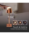 3W oppladbar LED bordlampe, gull - Touch dimbar, 4000K, 4000mAh batteri, 8-10 timers driftstid