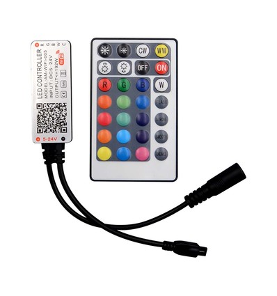 WiFi RGB+CCT LED controller - 12V/24V, 5 kanaler, inkl. fjernkontroll, fungerer med Google Home