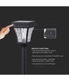 2W LED solcelle hagelampe med spyd - Sort, 3-i-1 CCT, bevegelsessensor, IP65, høyde 93cm, aluminium
