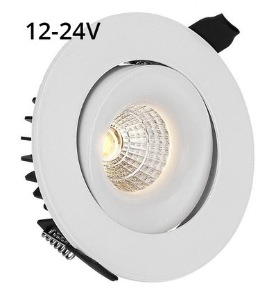 9W Ø11,5cm innfellingsspot RA90 - 12V-24V, hull: Ø9,5 cm, mål: Ø11,5 cm, hvit kant