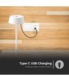 2W oppladbar LED bordlampe, hvit - IP54, touch dimbar, 5V, varm hvit, opptil 10 timers batteri