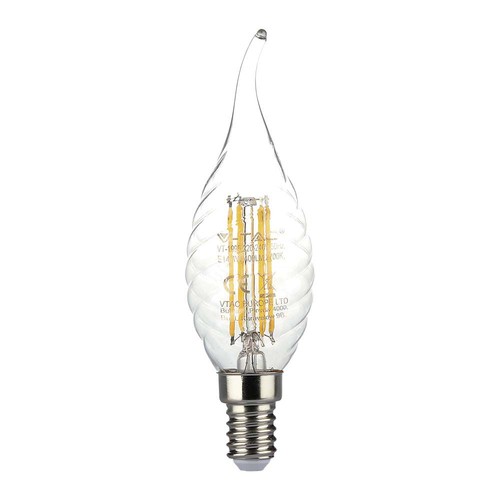 E14 4W LED filament kronepære med svai - 3000K, varm hvit, erstatter 35W