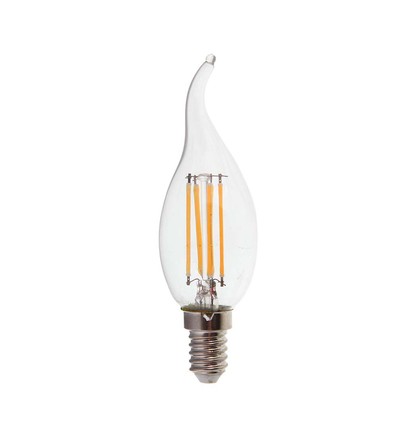 E14 4W LED kronelys med flamme - Filament, 400lm, 6500K, Samsung LED chip