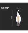 E14 4W LED kronelys med flamme - Filament, 400lm, 6500K, Samsung LED chip
