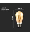 E27 8W LED-pære - ST64, filament, ravfarget glass, ekstra varm 2200K