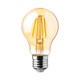 E27 12W LED-pære - A60, filament, ravfarget glass, ekstra varm 2200K