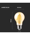 E27 12W LED-pære - A60, filament, ravfarget glass, ekstra varm 2200K