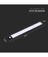 60cm 2,5W LED skaplampe med PIR sensor, sort - 5V, 4000K, 3000mA batteri, oppladbar, IP20