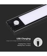 60cm 2,5W LED skaplampe med PIR sensor, sort - 5V, 4000K, 3000mA batteri, oppladbar, IP20