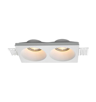 Dobbel GU10 downlight for gipsloft innsparkling - Ekskl. lyskilde og sokkel, hull: 195x105mm, nedsenket