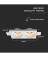 Dobbel GU10 downlight for gipsloft innsparkling - Ekskl. lyskilde og sokkel, hull: 195x105mm, nedsenket
