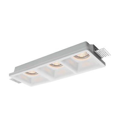 3xGU10 innfellingsspot i gips - Firkantet, hvit, uten lyskilde, hullmål: 285x105mm
