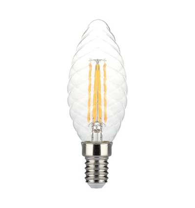 E14 4W dimbar LED kronepære - Twisted candle filament, 350lm, varm hvit