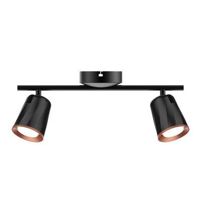 12W dobbelt LED vegglampe, sort - 1080lm, 4000K, IP20, justerbare hoder