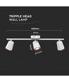 18W hvit LED vegglampe - 3000K, 3 hoder