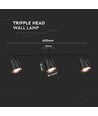 18W sort LED vegglampe - 3000K, 3 hoder