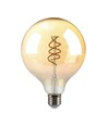E27 6W dimbar LED spiral filamentpære - G125, Amber glass, 1800K, 300° lysspredning