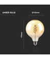 E27 6W dimbar LED spiral filamentpære - G125, Amber glass, 1800K, 300° lysspredning