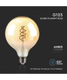 E27 6W dimbar LED spiral filamentpære - G125, Amber glass, 1800K, 300° lysspredning