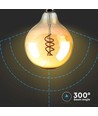 E27 6W dimbar LED spiral filamentpære - G125, Amber glass, 1800K, 300° lysspredning
