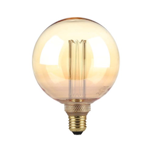 E27 4W G125 Art Filament LED pære - Amber glass, 1800K, lasergraveringer, varm hvit filament