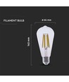 E27 4W LED filament pære - ST64, 840lm, klart glass, 3000K, varm hvit