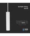 GU10 pendel spotlight, hvit - Ø6x30cm, aluminium, uten lyskilde, IP20 innendørs