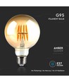 V-Tac G95 8W LED globepære - Kulltråd, Ø9,5 cm, ravfarget glass, ekstra varm hvit, 2200K, E27
