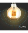 V-Tac G95 8W LED globepære - Kulltråd, Ø9,5 cm, ravfarget glass, ekstra varm hvit, 2200K, E27