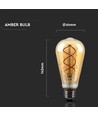 E27 4,8W dimbar LED filament pære - ST64, Amber glass, 1800K, Vintage lys