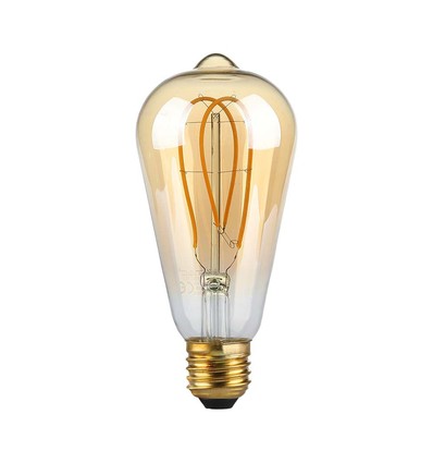 E27 5W ST64 long filament LED pære - Amber glass, 1800K, 300lm, 300° spredning