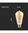 E27 5W ST64 long filament LED pære - Amber glass, 1800K, 300lm, 300° spredning