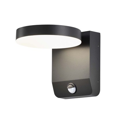 17W rund vegglampe med sensor - IP65, sort, 2480lm, 3000K, PIR sensor, utendørs, inkl. lyskilde