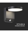 17W rund vegglampe med sensor - IP65, sort, 2480lm, 3000K, PIR sensor, utendørs, inkl. lyskilde