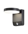 17W LED vegglampe med sensor, rund - IP65, 4000K, sort, PIR sensor, utendørs, 2480lm