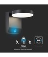 17W LED vegglampe med sensor, rund - IP65, 4000K, sort, PIR sensor, utendørs, 2480lm