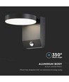 17W LED vegglampe med sensor, rund - IP65, 4000K, sort, PIR sensor, utendørs, 2480lm