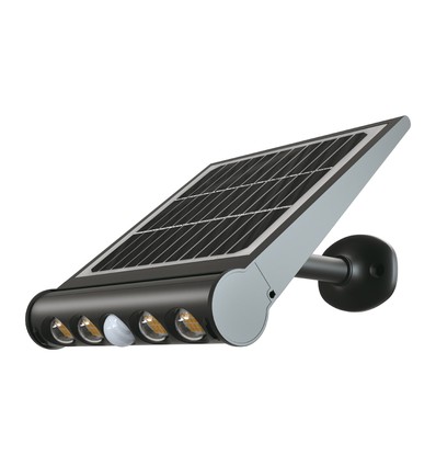 8W Solara LED vegglampe med sensor - Solcelle, 950lm, IP65, PIR sensor, sort finish