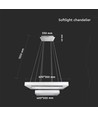 113W LED lysekrone, dimbar - 6300lm, 3000K, Ø60cm, varm hvit, Triac fasedimming